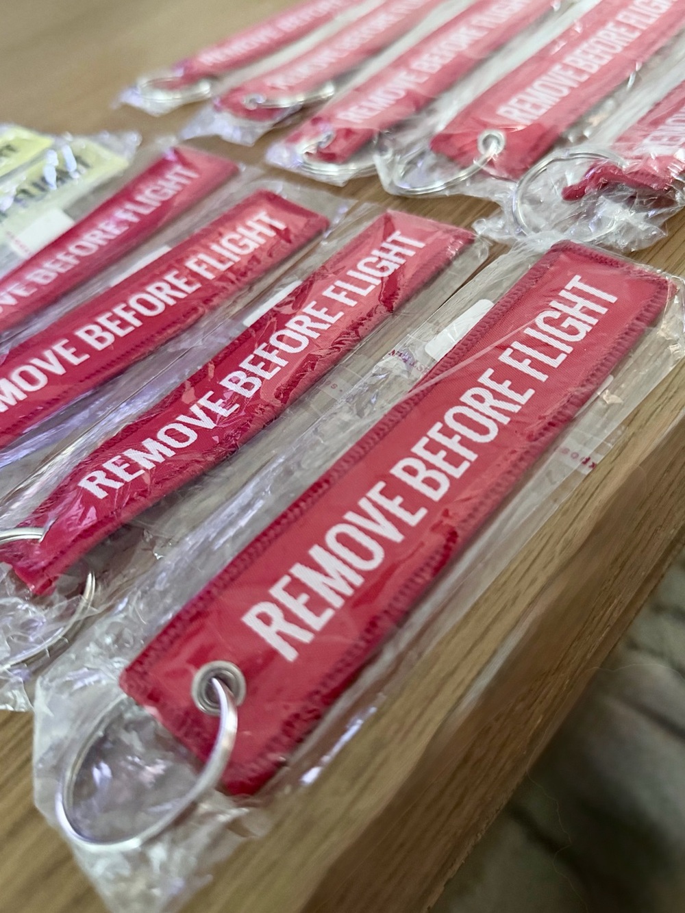 REMOVE BEFORE FLIGHT Red Keychain Tag - Pack of Aviation Style Key Fobs